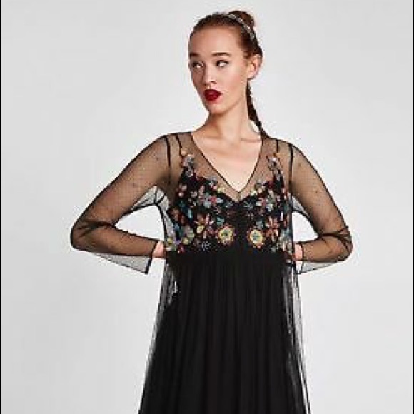 Zara Dresses & Skirts - Black Lace Floral Maxi Dress